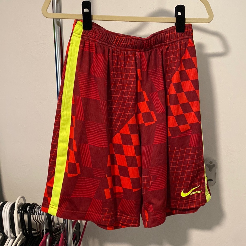 Mens Nike Dri-fit Lacrosse Shorts Red & Lime Green Sz M